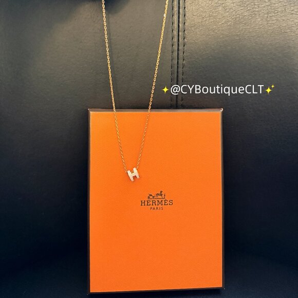 Hermès Mini Pop H Pendant Rose Dragee w Rose Gold Chain - Picture 4 of 9